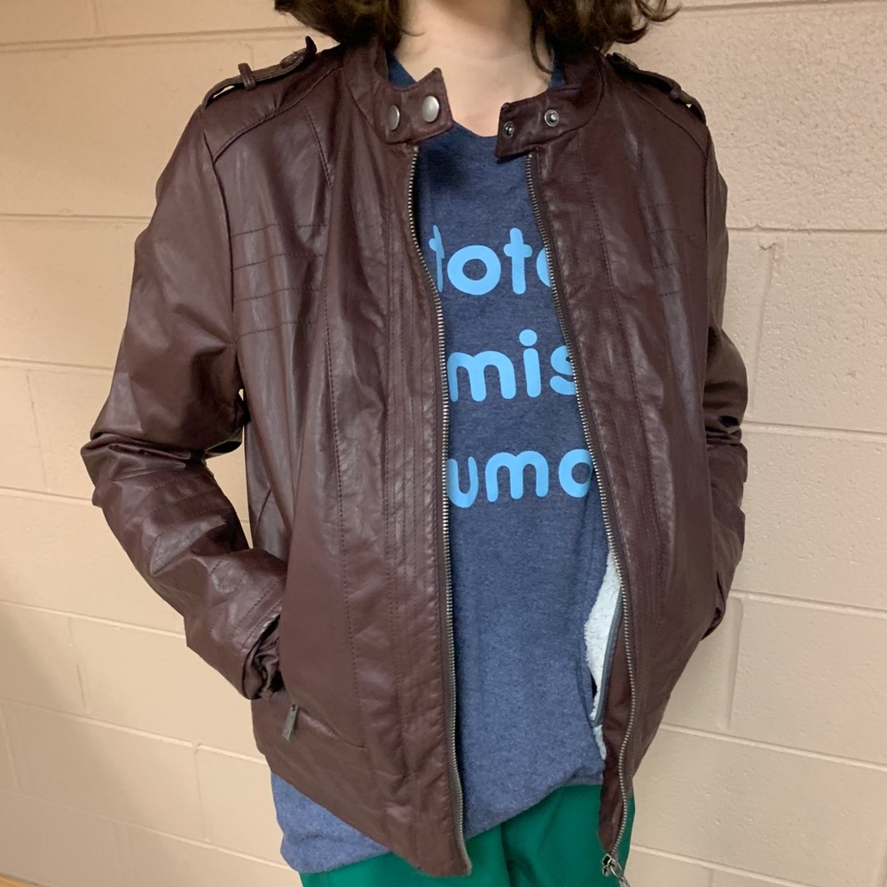 Brown lather jacket with fur lining